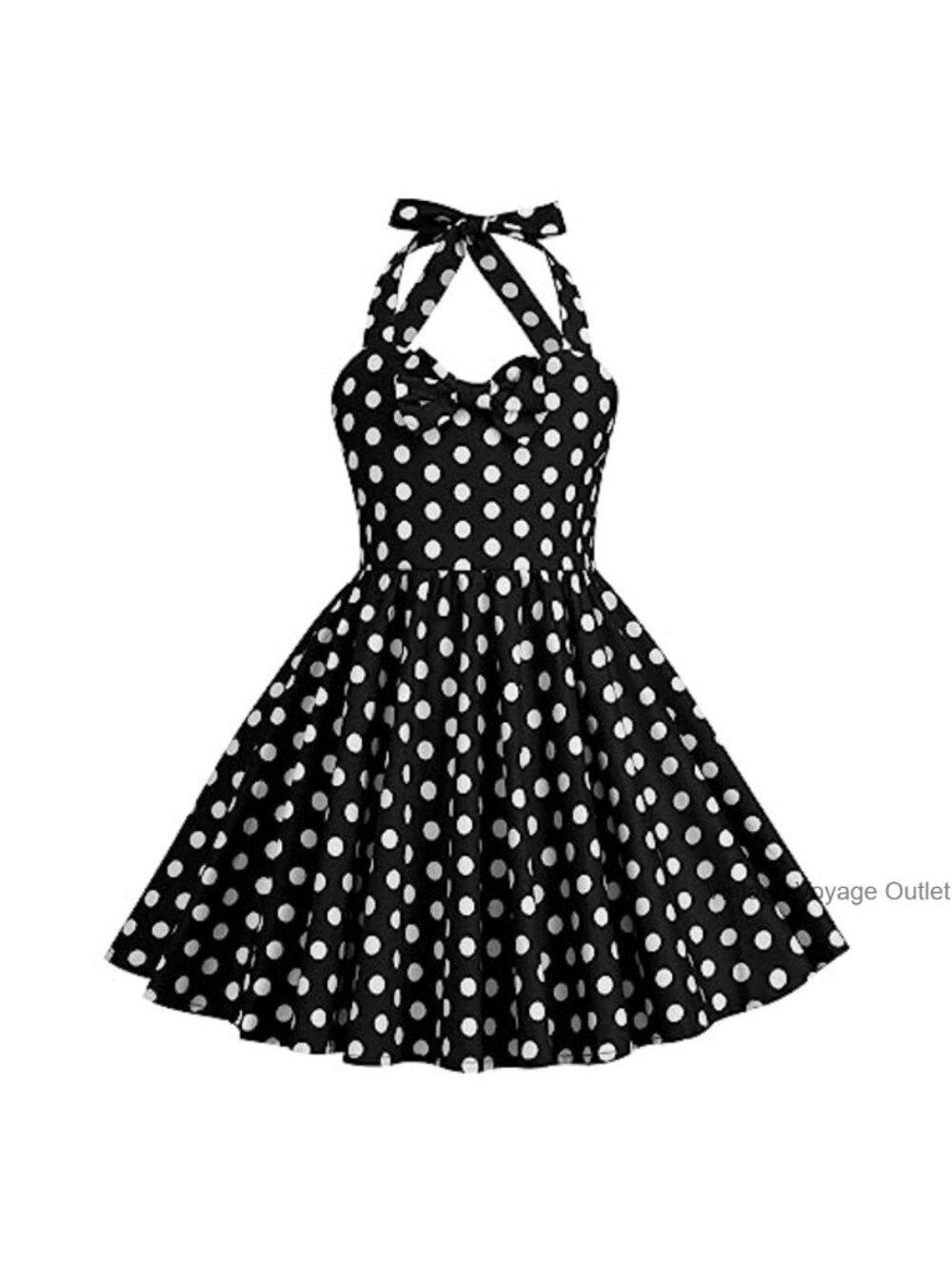 Vintage 1950s Girls A-Line Swing Dress Halter Neck Sleeveless Bowknot Cotton